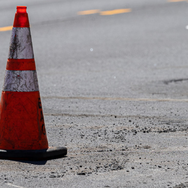Earle American traffic cones on parking lot under repair